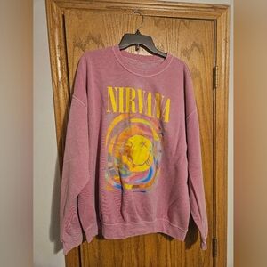 Nirvana Urban Outfitters Smile Band Women S/M Pink Oversized Crewneck Sweatshirt